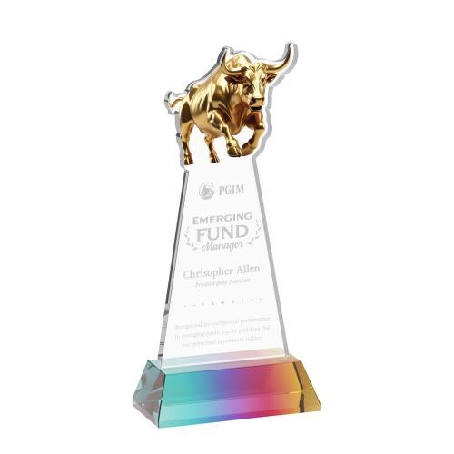 Awards and Plaques - Crystal Trophies - Raging Bull on Hartford Base Prismatic Animals Crystal Trophy