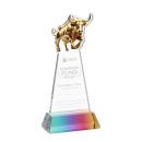 Raging Bull on Hartford Base Prismatic Animals Crystal Trophy