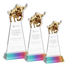 Raging Bull on Hartford Base Prismatic Animals Crystal Trophy - Crystal Trophies