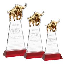 Raging Bull on Hartford Base Red Animals Crystal Trophy - Crystal Trophies