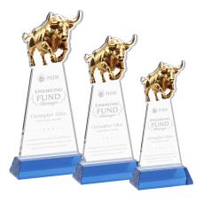 Raging Bull on Hartford Base Sky Blue Animals Crystal Trophy - Crystal Trophies