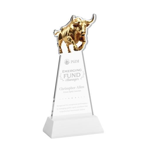 Awards and Plaques - Crystal Trophies - Raging Bull on Hartford Base Fagan Animals Crystal Trophy