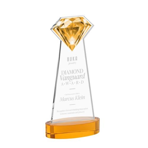 Awards and Plaques - Crystal Trophies - Diamond on Alberton Base Amber Crystal Trophy