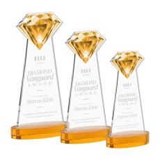 Diamond on Alberton Base Amber Crystal Trophy - Crystal Trophies