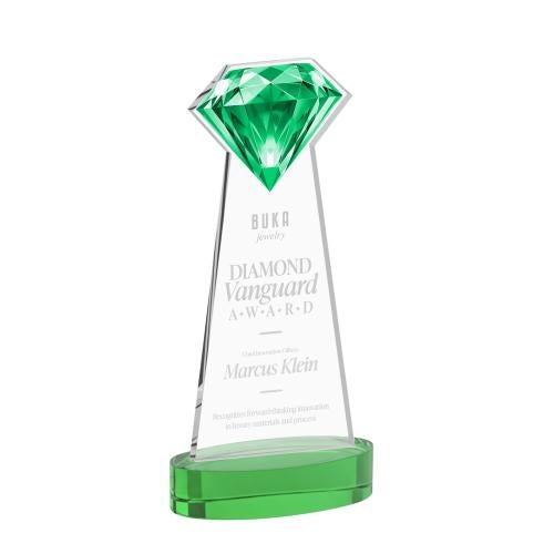 Awards and Plaques - Crystal Trophies - Diamond on Alberton Base Green Crystal Trophy