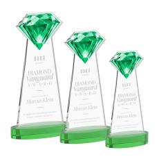 Diamond on Alberton Base Green Crystal Trophy - Crystal Trophies