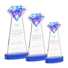 Diamond on Alberton Base Blue Crystal Trophy - Crystal Trophies