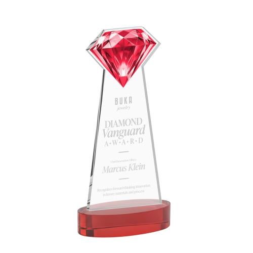 Awards and Plaques - Crystal Trophies - Diamond on Alberton Base Red Crystal Trophy