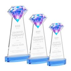 Diamond on Alberton Base Sky Blue Crystal Trophy - Crystal Trophies