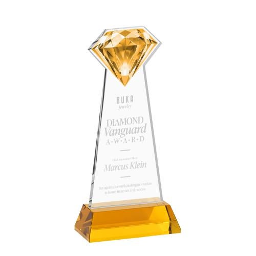 Awards and Plaques - Crystal Trophies - Diamond on Hartford Base Amber Crystal Trophy