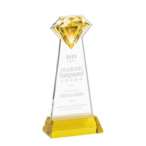 Awards and Plaques - Crystal Trophies - Diamond on Hartford Base Gold Crystal Trophy