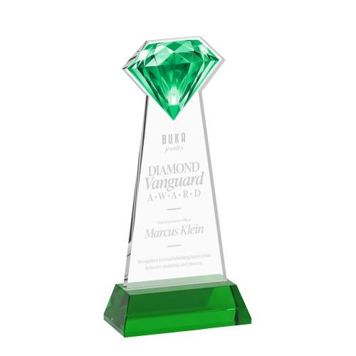 Awards and Plaques - Crystal Trophies - Diamond on Hartford Base Green Crystal Trophy
