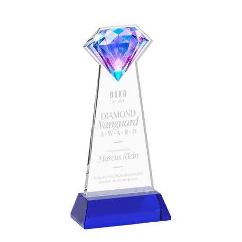Awards and Plaques - Crystal Trophies - Diamond on Hartford Base Blue Crystal Trophy