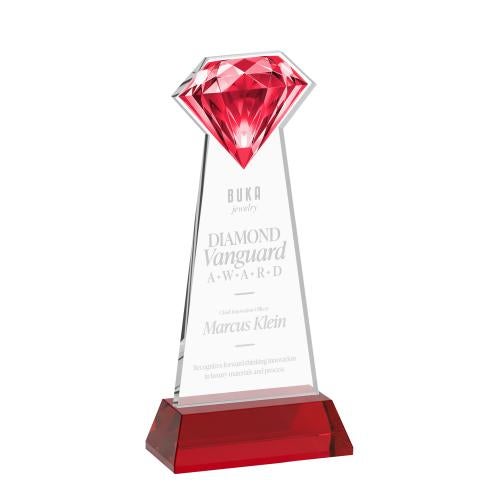 Awards and Plaques - Crystal Trophies - Diamond on Hartford Base Red Crystal Trophy