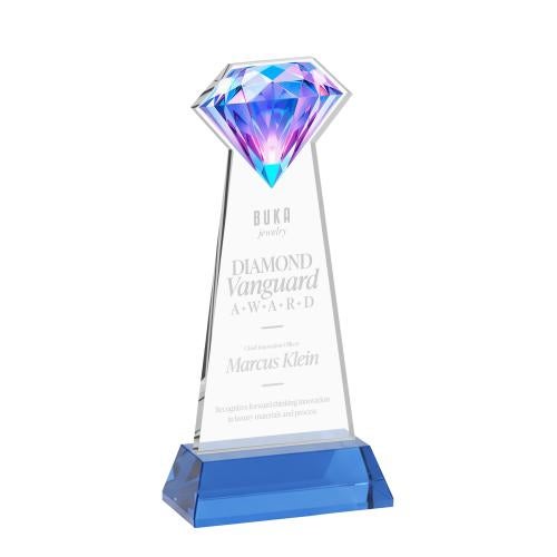 Awards and Plaques - Crystal Trophies - Diamond on Hartford Base Sky Blue Crystal Trophy