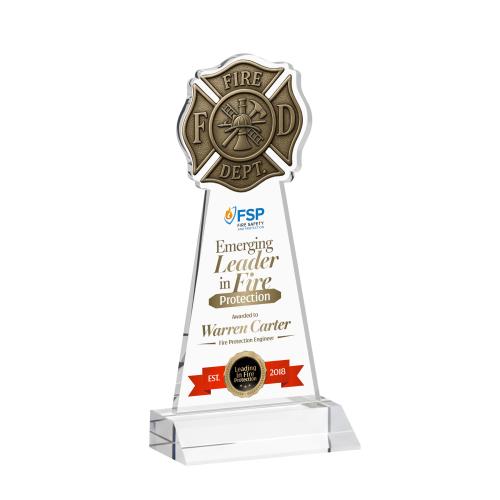 Awards and Plaques - Crystal Trophies - Fire Dept Full Color Clear Unique Crystal Trophy