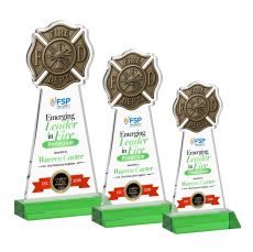 Fire Dept Full Color Green Unique Crystal Trophy - Crystal Trophies