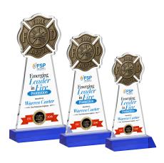 Fire Dept Full Color Blue Unique Crystal Trophy - Custom Trophies