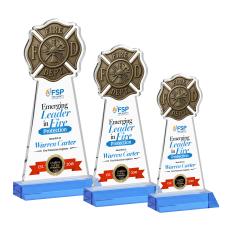 Fire Dept Full Color Sky Blue Unique Crystal Trophy - Crystal Trophies
