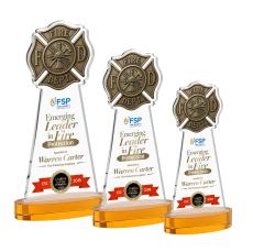 Fire Dept Full Color on Alberton Base Amber Unique Crystal Trophy - Custom Trophies