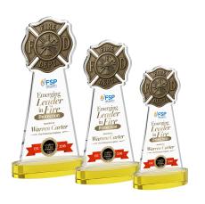 Fire Dept Full Color on Alberton Base Gold Unique Crystal Trophy - Custom Trophies