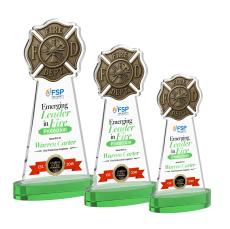 Fire Dept Full Color on Alberton Base Green Unique Crystal Trophy - Custom Trophies