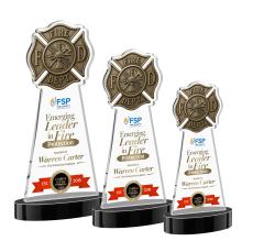 Fire Dept Full Color on Alberton Base Black Unique Crystal Trophy - Custom Trophies