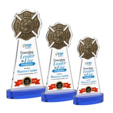 Fire Dept Full Color on Alberton Base Blue Unique Crystal Trophy - Custom Trophies