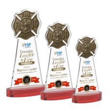 Fire Dept Full Color on Alberton Base Red Unique Crystal Trophy - Custom Trophies