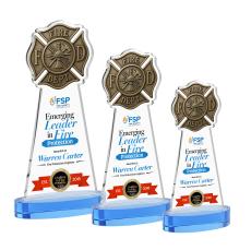 Fire Dept Full Color on Alberton Base Sky Blue Unique Crystal Trophy - Custom Trophies
