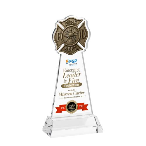 Awards and Plaques - Crystal Trophies - Fire Dept Full Color on Hartford Base Clear Unique Crystal Trophy