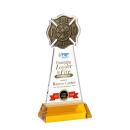 Fire Dept Full Color on Hartford Base Amber Unique Crystal Trophy