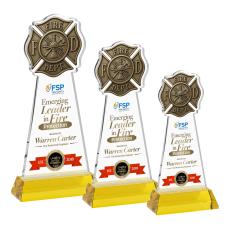Fire Dept Full Color on Hartford Base Gold Unique Crystal Trophy - Crystal Trophies