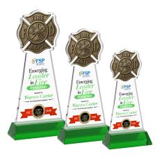 Fire Dept Full Color on Hartford Base Green Unique Crystal Trophy - Crystal Trophies