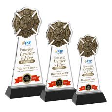Fire Dept Full Color on Hartford Base Black Unique Crystal Trophy - Crystal Trophies