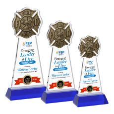 Fire Dept Full Color on Hartford Base Blue Unique Crystal Trophy - Crystal Trophies
