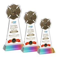 Fire Dept Full Color on Hartford Base Prismatic Unique Crystal Trophy - Crystal Trophies