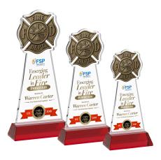 Fire Dept Full Color on Hartford Base Red Unique Crystal Trophy - Crystal Trophies