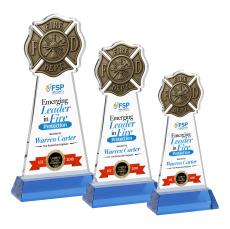 Fire Dept Full Color on Hartford Base Sky Blue Unique Crystal Trophy - Crystal Trophies