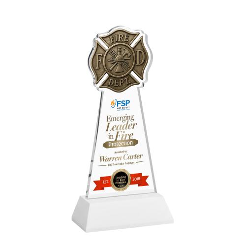 Awards and Plaques - Crystal Trophies - Fire Dept Full Color on Hartford Base Fagan Unique Crystal Trophy