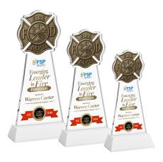 Fire Dept Full Color on Hartford Base Fagan Unique Crystal Trophy - Crystal Trophies