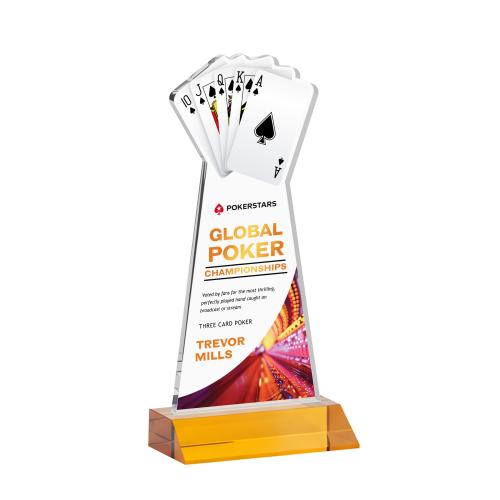 Awards and Plaques - Crystal Trophies - Poker Full Color Amber Unique Crystal Trophy