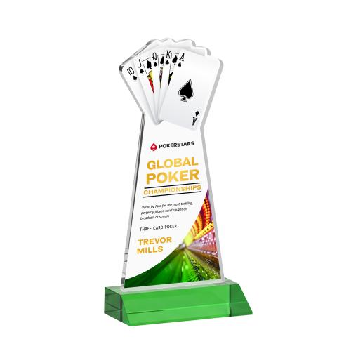 Awards and Plaques - Crystal Trophies - Poker Full Color Green Unique Crystal Trophy