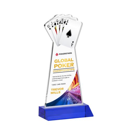Awards and Plaques - Crystal Trophies - Poker Full Color Blue Unique Crystal Trophy