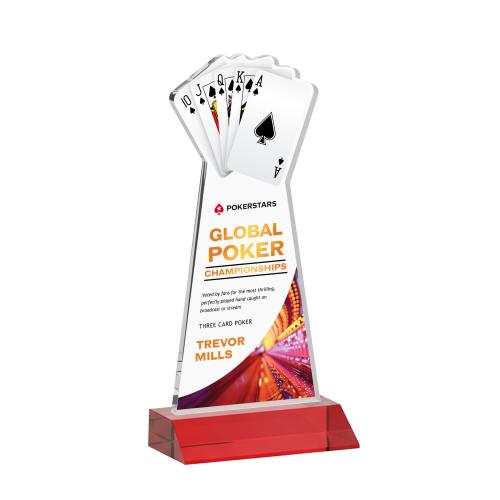 Awards and Plaques - Crystal Trophies - Poker Full Color Red Unique Crystal Trophy