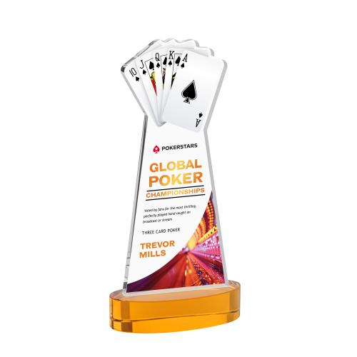 Awards and Plaques - Crystal Trophies - Poker Full Color on Alberton Base Amber Unique Crystal Trophy