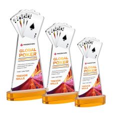 Poker Full Color on Alberton Base Amber Unique Crystal Trophy - Crystal Trophies