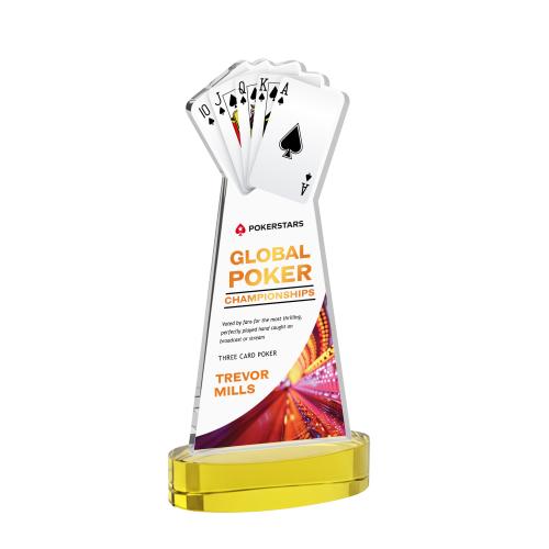 Awards and Plaques - Crystal Trophies - Poker Full Color on Alberton Base Gold Unique Crystal Trophy