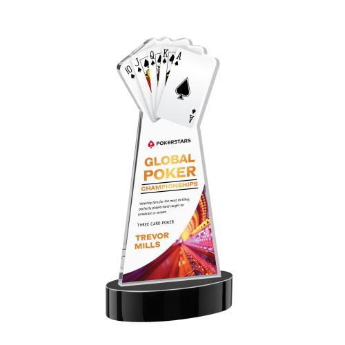 Awards and Plaques - Crystal Trophies - Poker Full Color on Alberton Base Black Unique Crystal Trophy