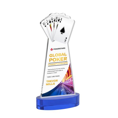Awards and Plaques - Crystal Trophies - Poker Full Color on Alberton Base Blue Unique Crystal Trophy
